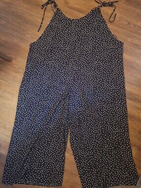 SHEIN Black Polka Dot Tie-Strap Wide-Leg Jumpsuit